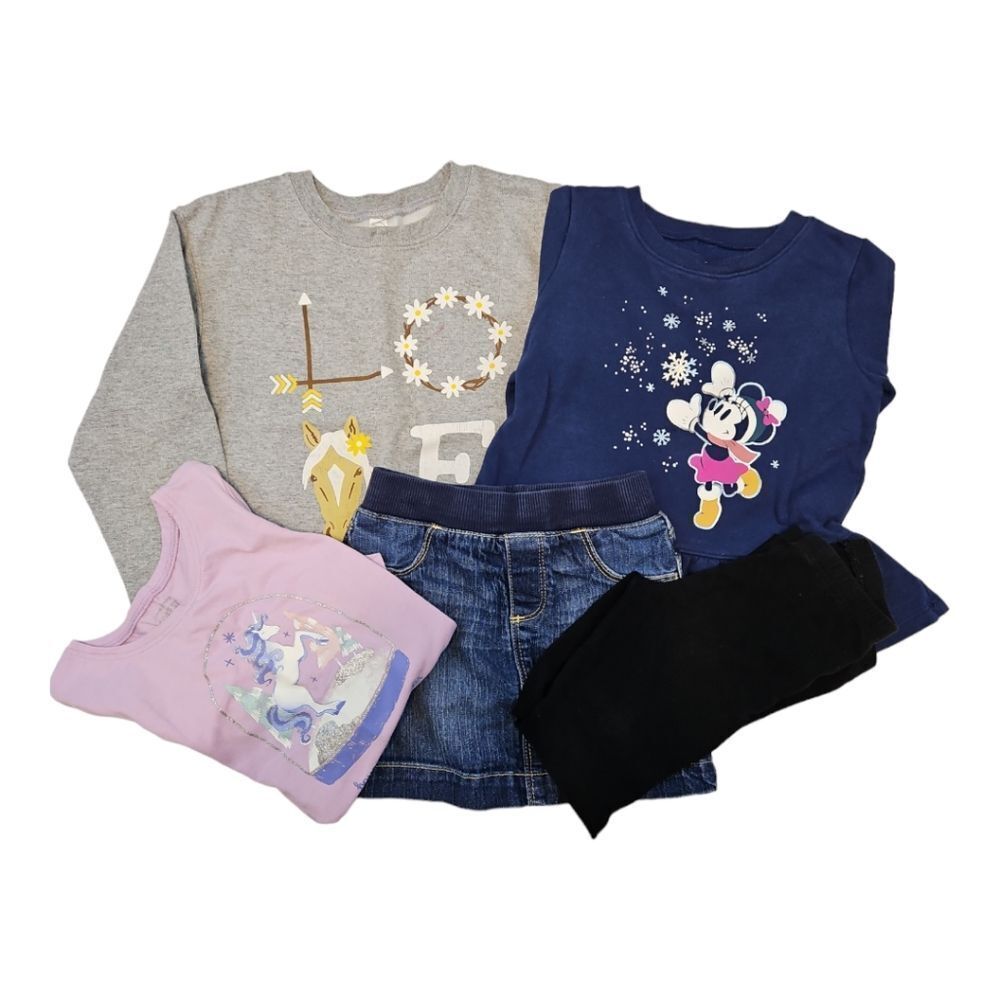 Girls Size 5 Lot Disney Sweatshirt Old Navy Denim Skirt Jumping Beans